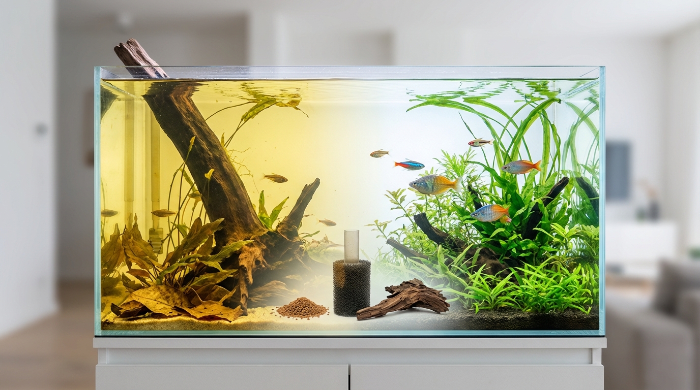 水槽の水が黄色くなる5つの原因と見分け方