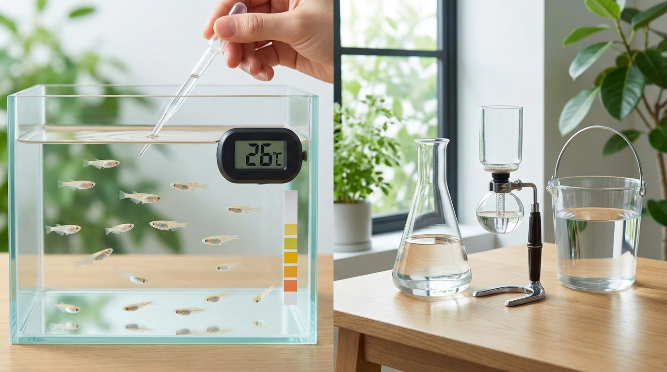 メダカ稚魚の水質・水温管理と水換え方法