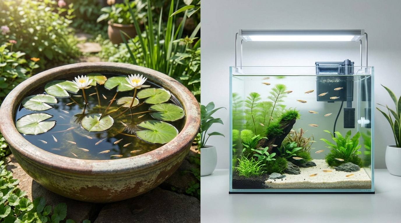 メダカ稚魚の屋外飼育と室内飼育の違い