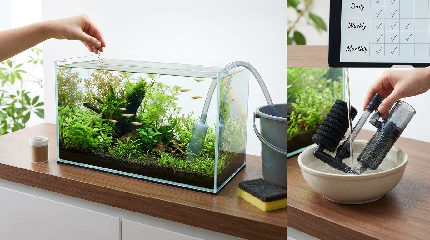 メダカ水槽の日常管理｜毎日・週1・月1でやること