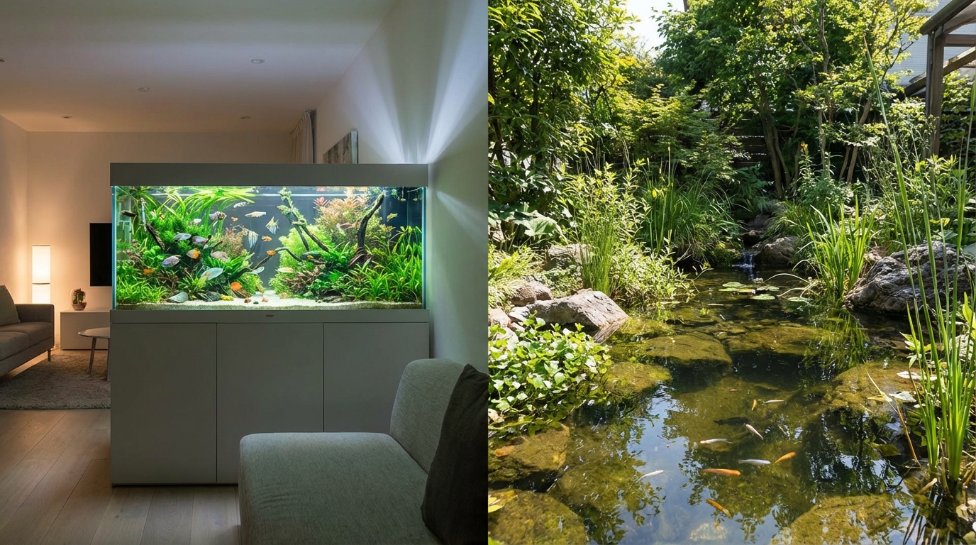 室内アクアリウムと屋外ビオトープの違い