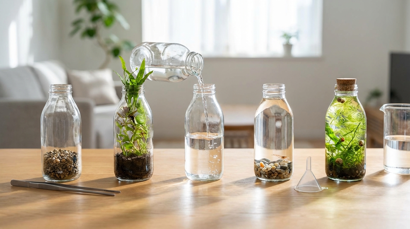 放置向けボトルアクアリウムの作り方【5ステップ】