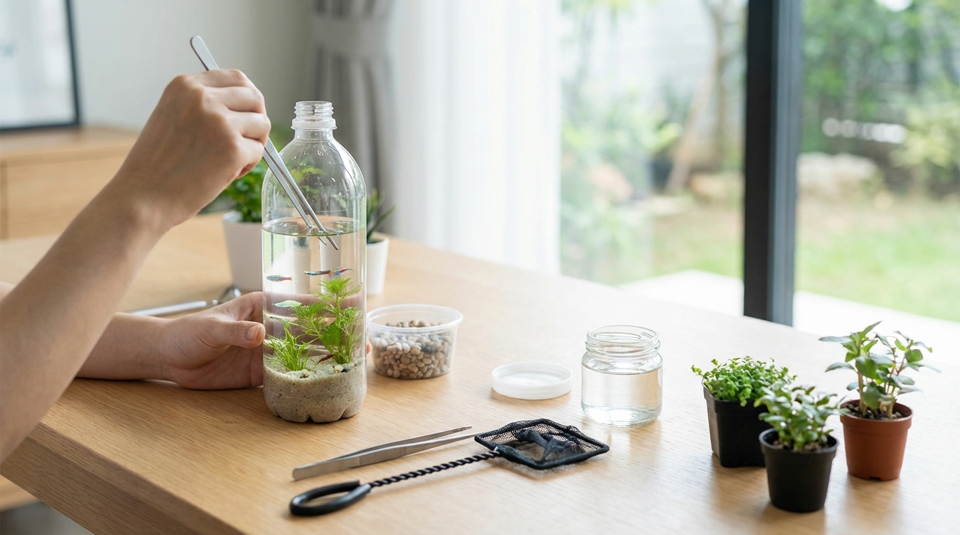 【作り方】ペットボトルアクアリウムを10ステップで完成させる手順