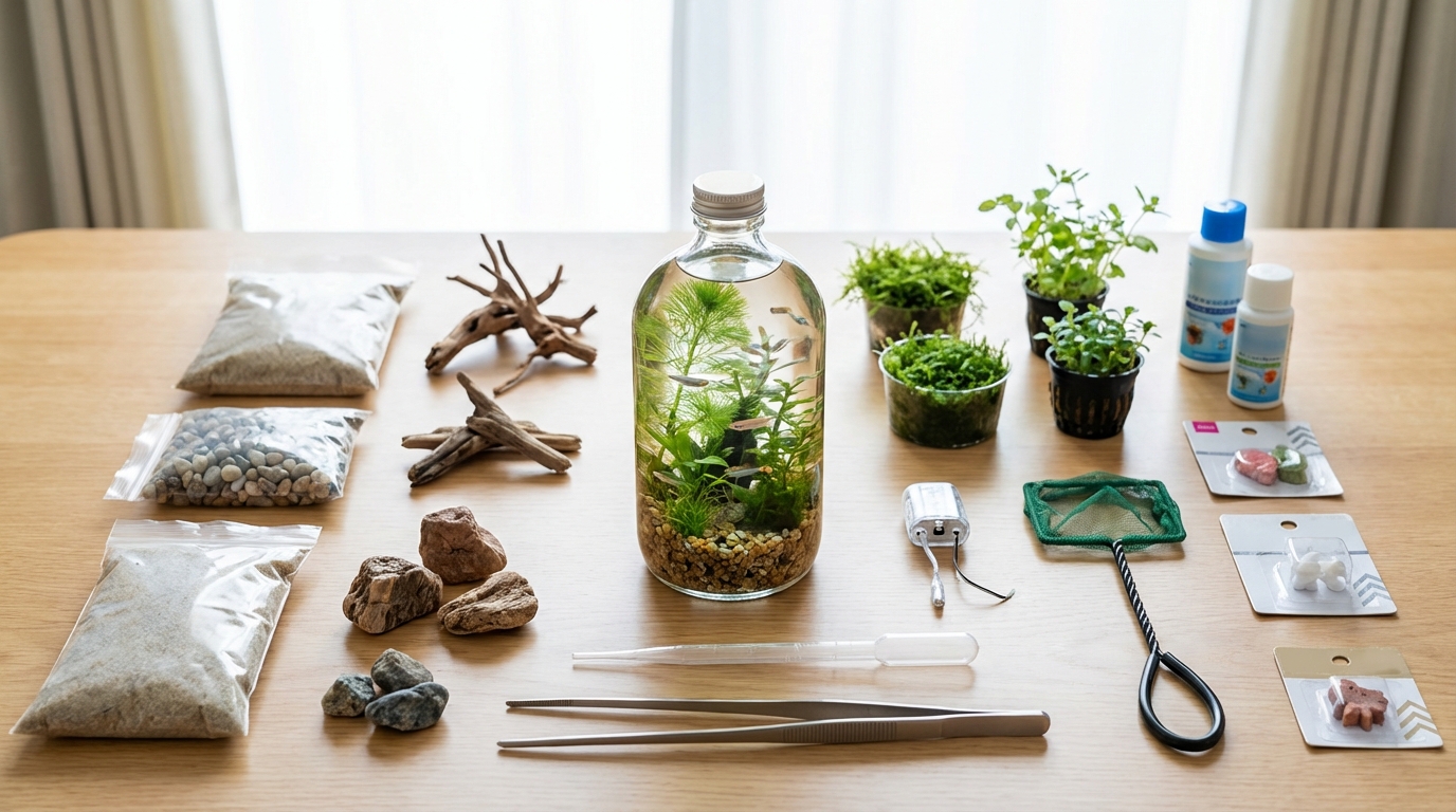 ボトルアクアリウムに必要な道具と材料|100均でも揃う完全リスト