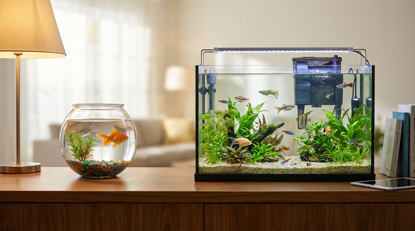 金魚鉢と一般的なアクアリウム水槽の違い