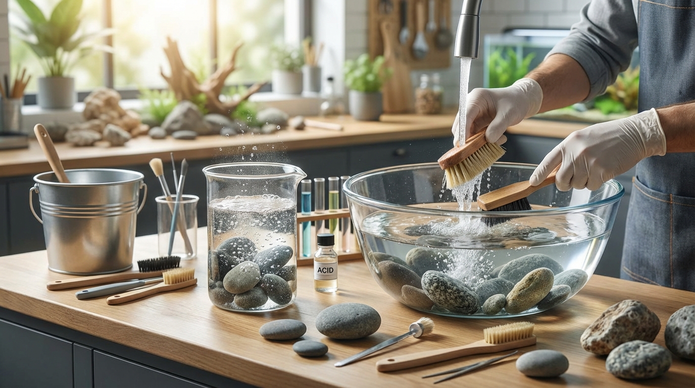 石を水槽に入れる前の下準備|洗浄と酸処理の手順