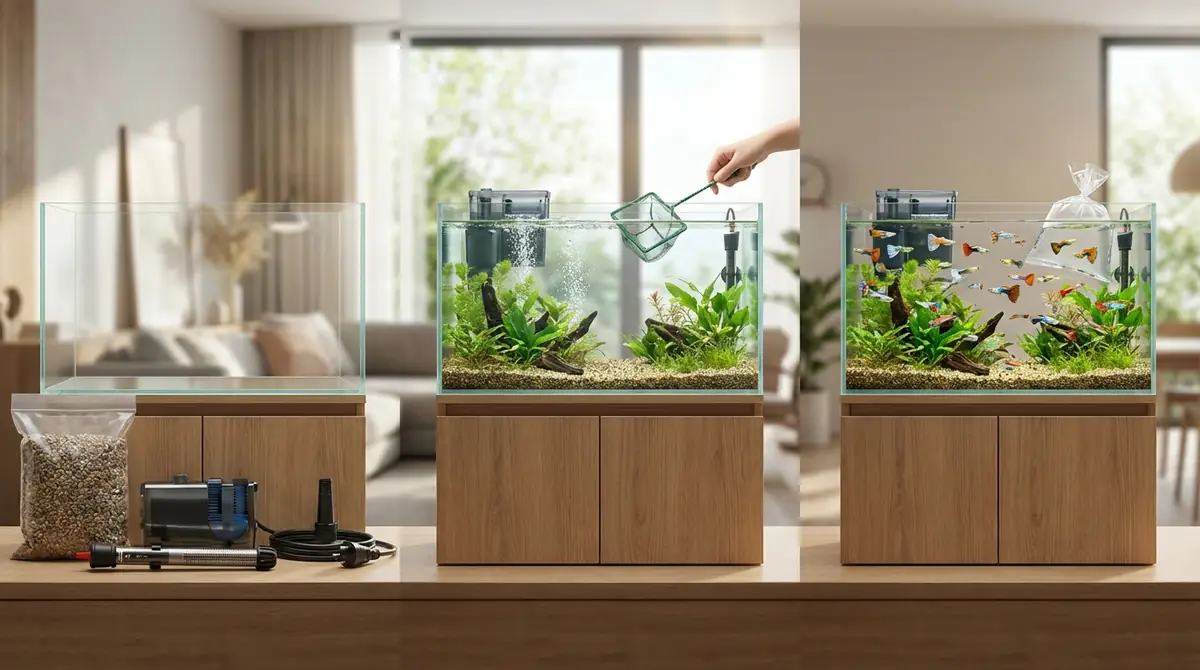 水槽の立ち上げからグッピー投入までの手順