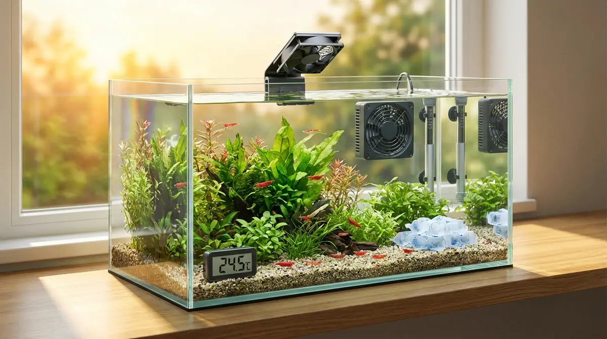 【夏場対策】エビ水槽の高水温を下げる5つの方法|28℃超えを防ぐ